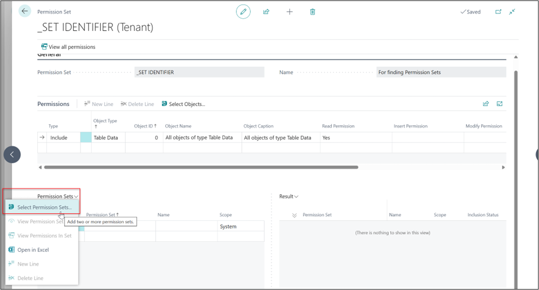 permission set identifier Business Central