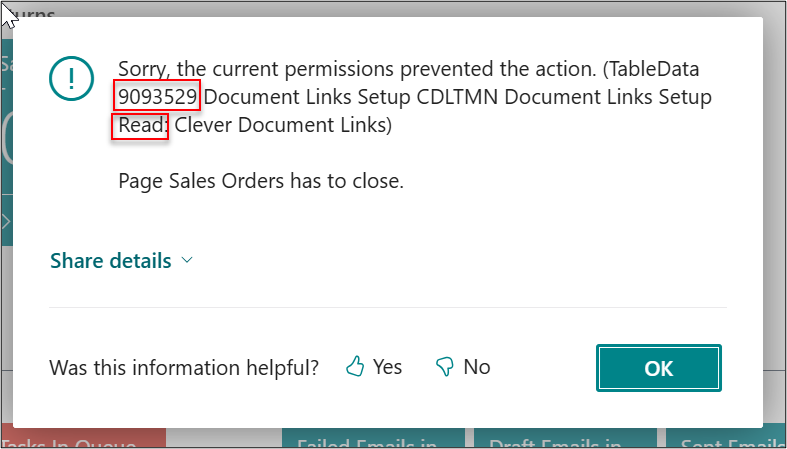 permission errors in Business Central
