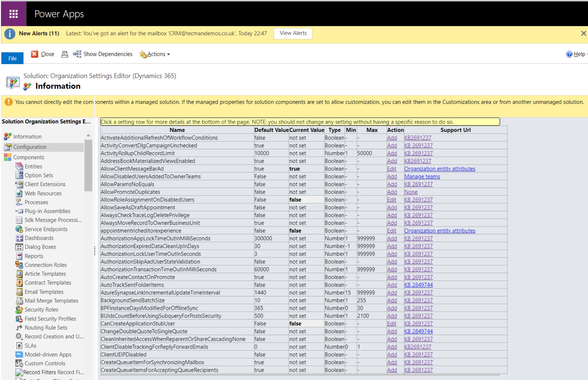 Screenshot showing the process of enabling delegate access via the legacy interface on Dynamics 365 CRM.