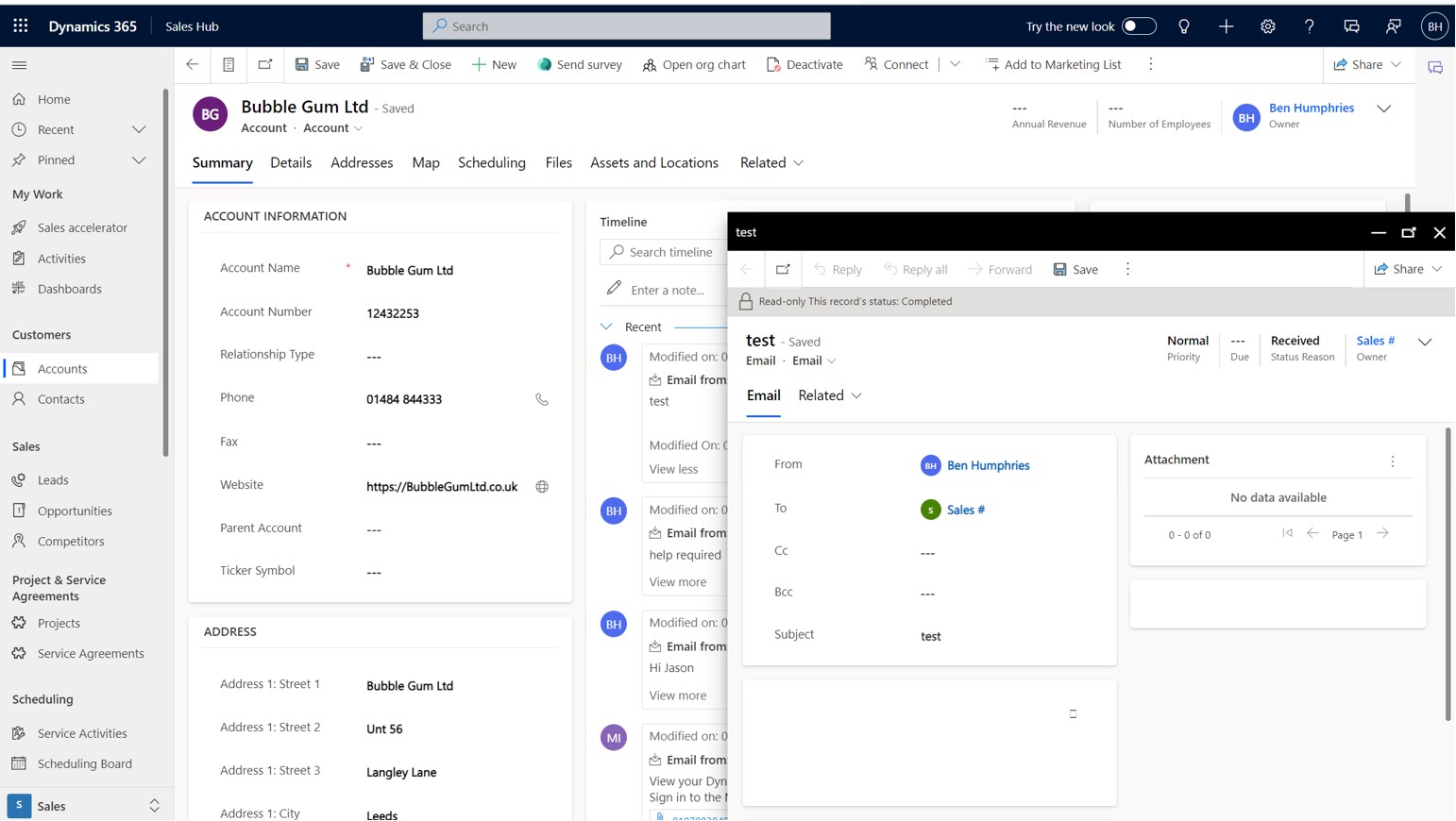 Screenshot showing the process of tracking the email from the mailbox on Dynamics 365 CRM