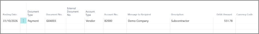 Running the payment journal in Business Central