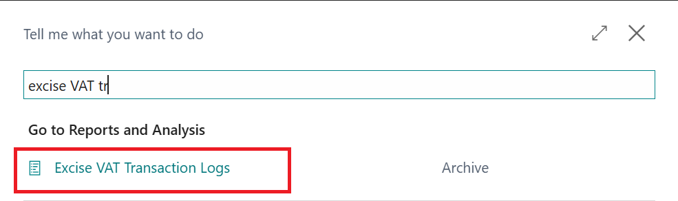 excise type transaction log Business Central
