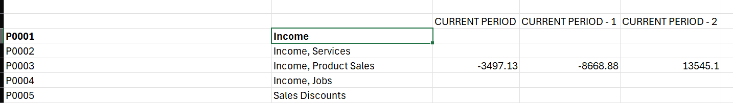 income statement business central to excel