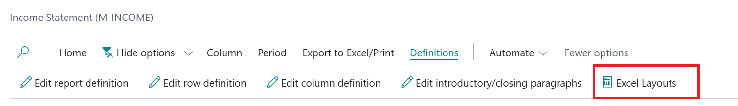 open in excel using layout business central