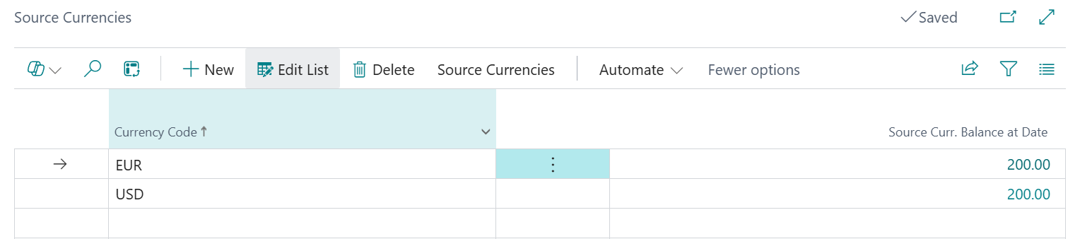 source currency Business Central