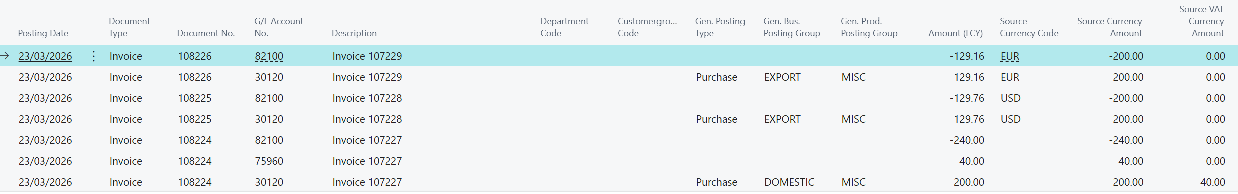 GL account balance Business Central