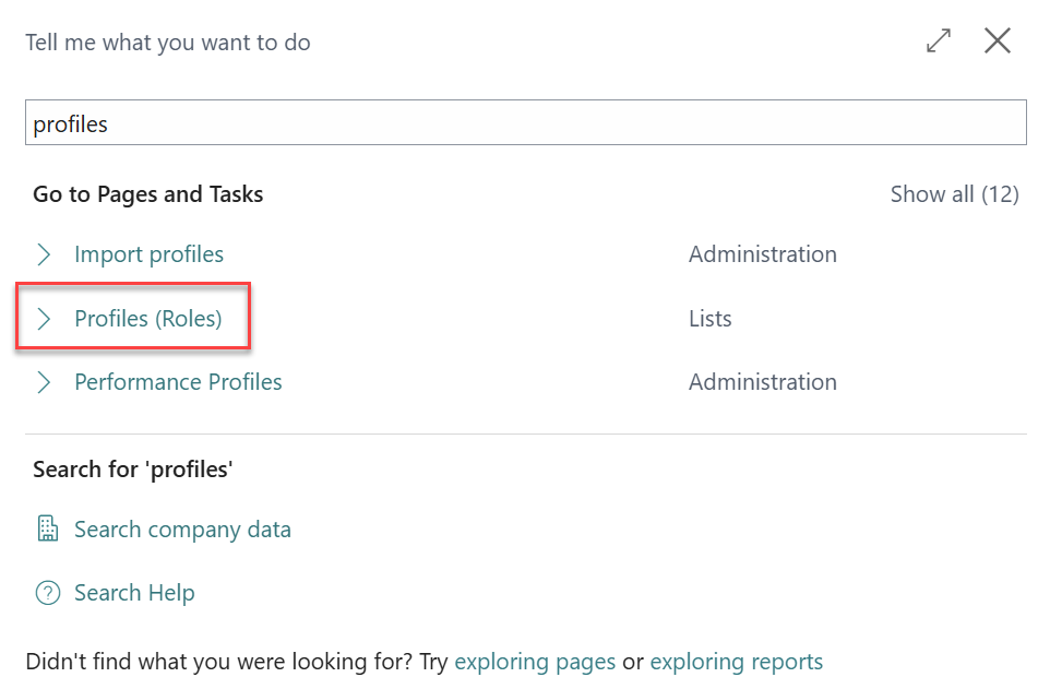 profiles (roles) Business Central