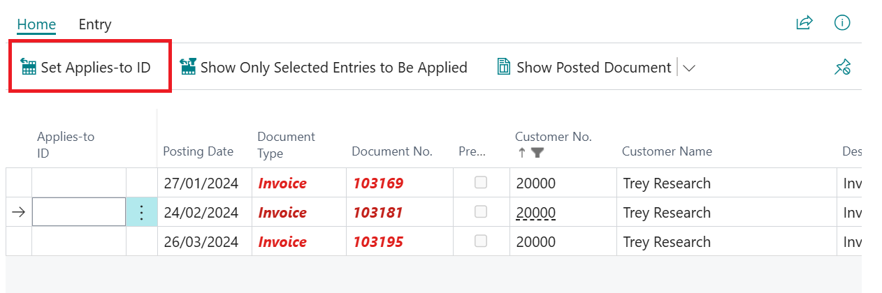 apply entries business central
