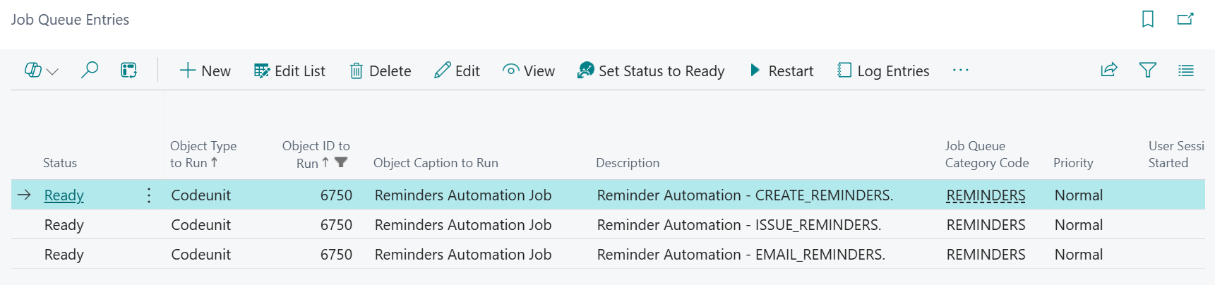 job queue entries business central