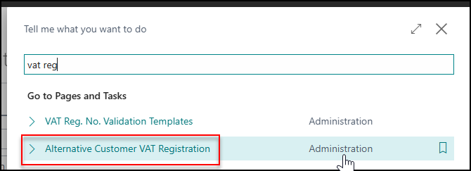 alternative customer VAT registration Business Central