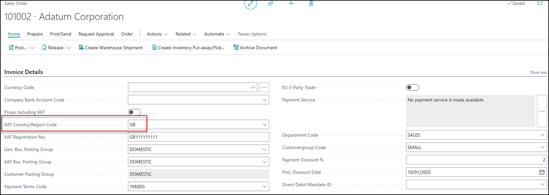 sales order Business Central