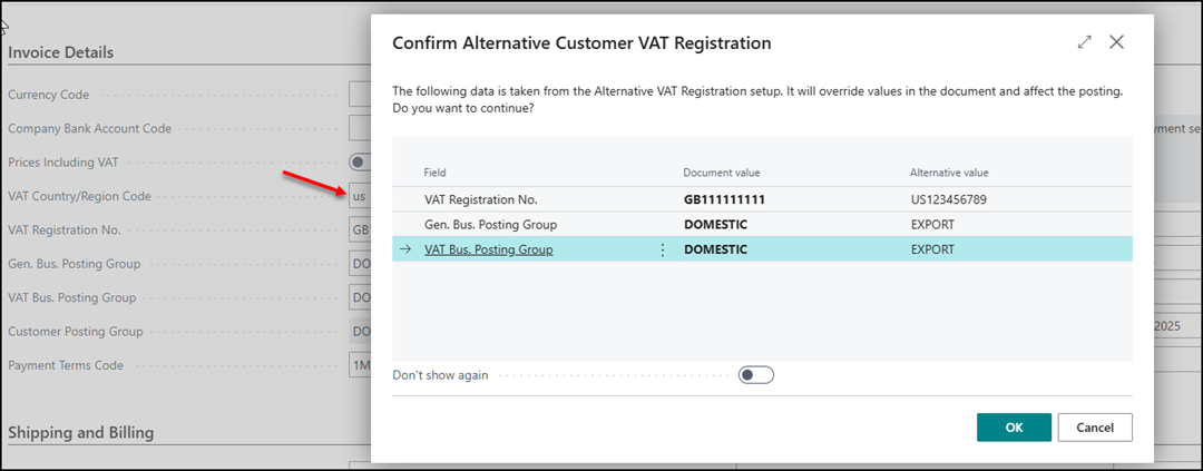 alt VAT registration Business Central