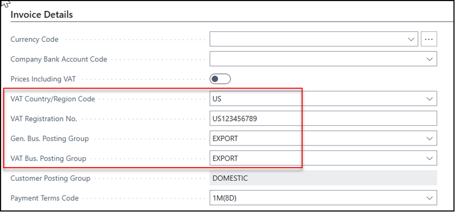 vat registration Business Central
