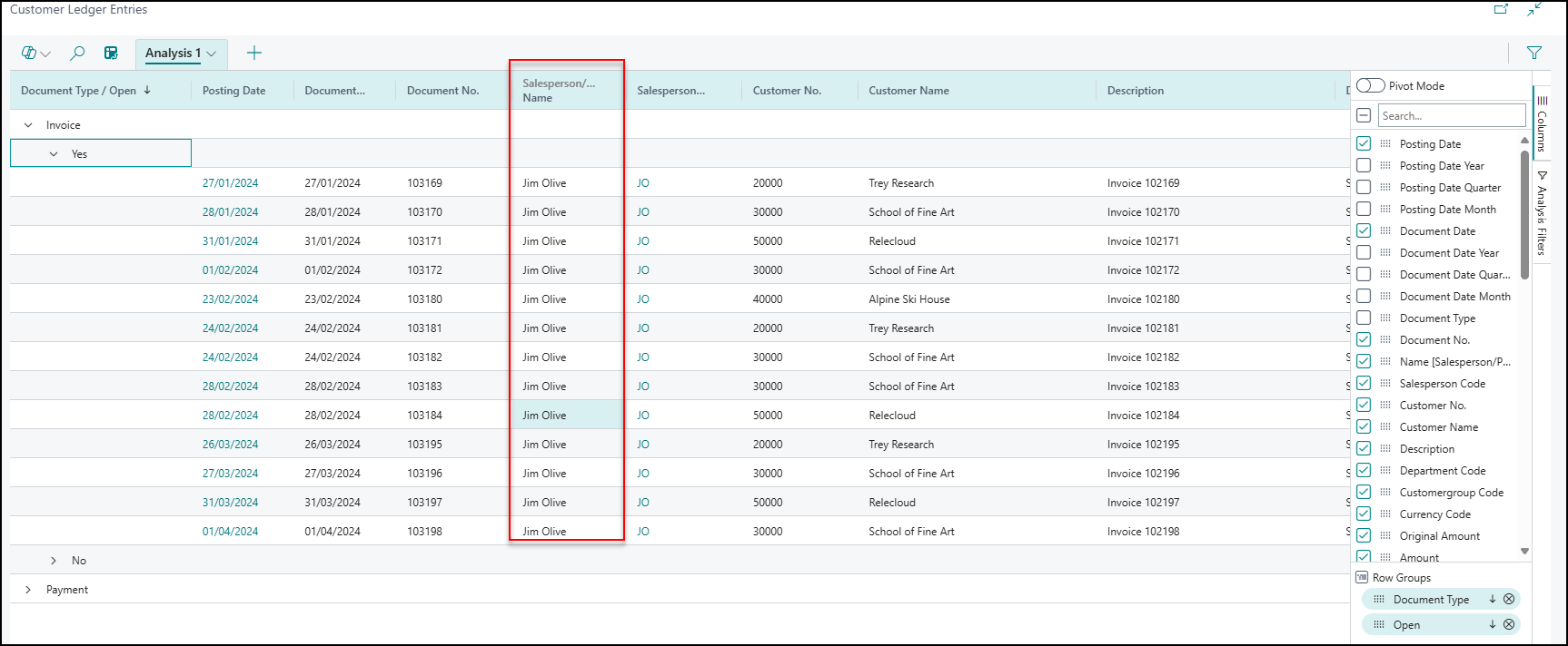 sales purchase pages Business Central