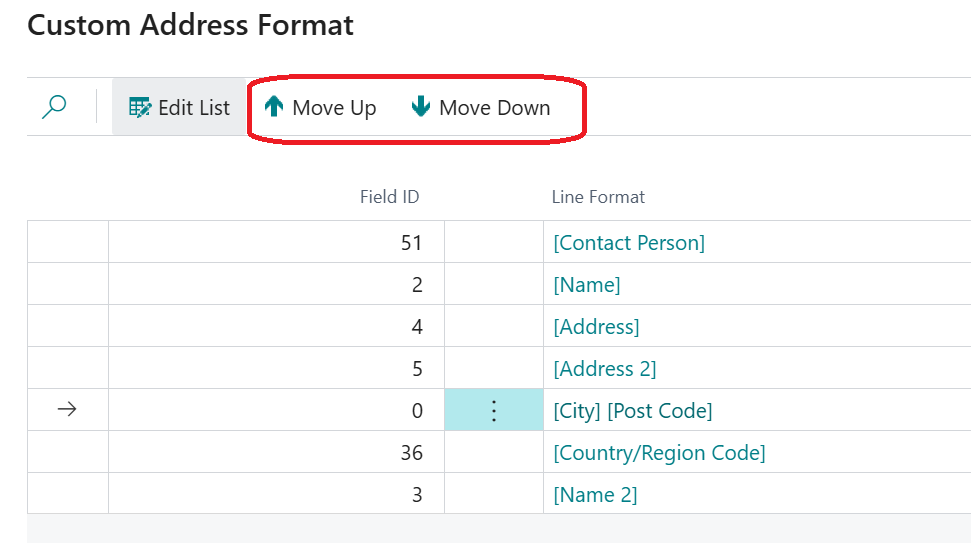 custom address format Business Central