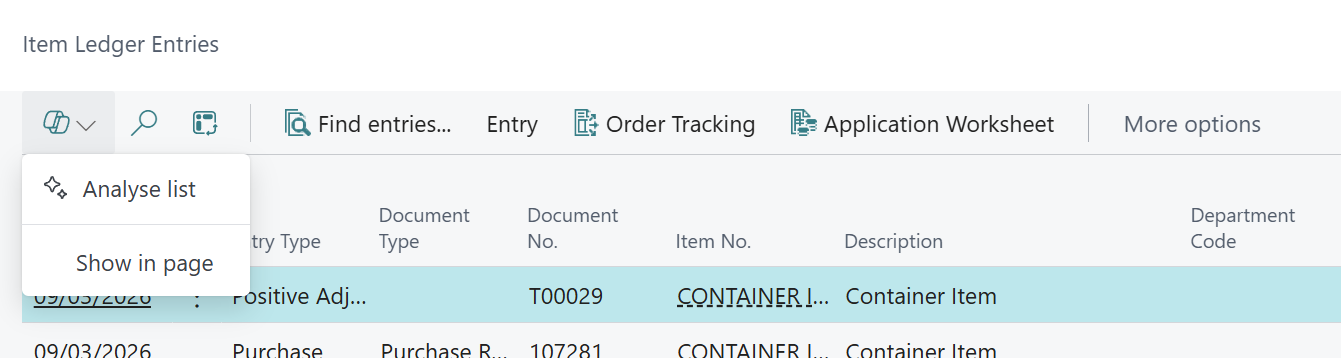 analyse list business central copilot