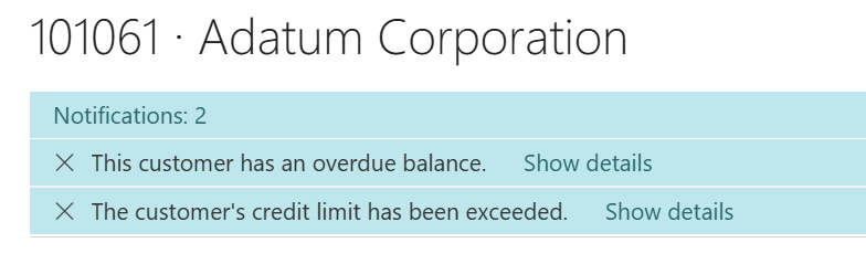 credit limits Business Central