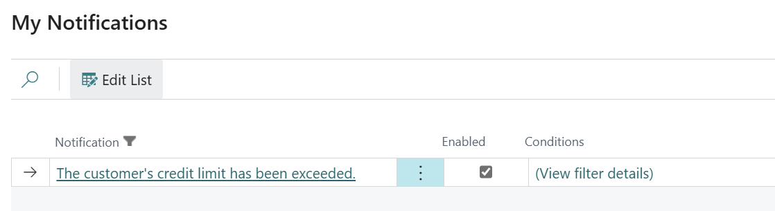 credit limit conditions Business Central