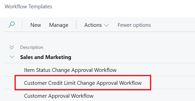 Business Central workflow credit limits