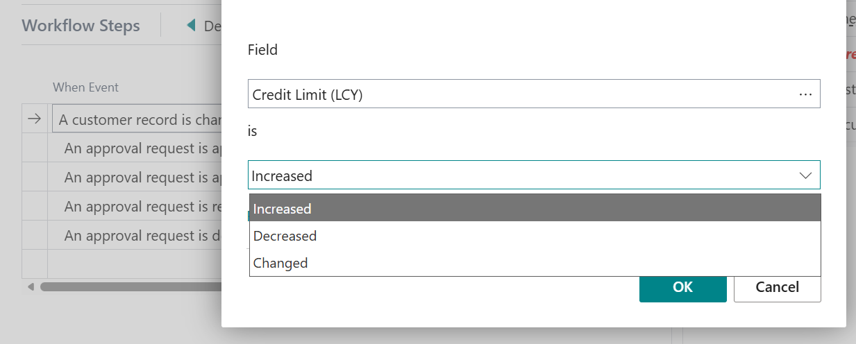 credit limit workflow trigger Business Central