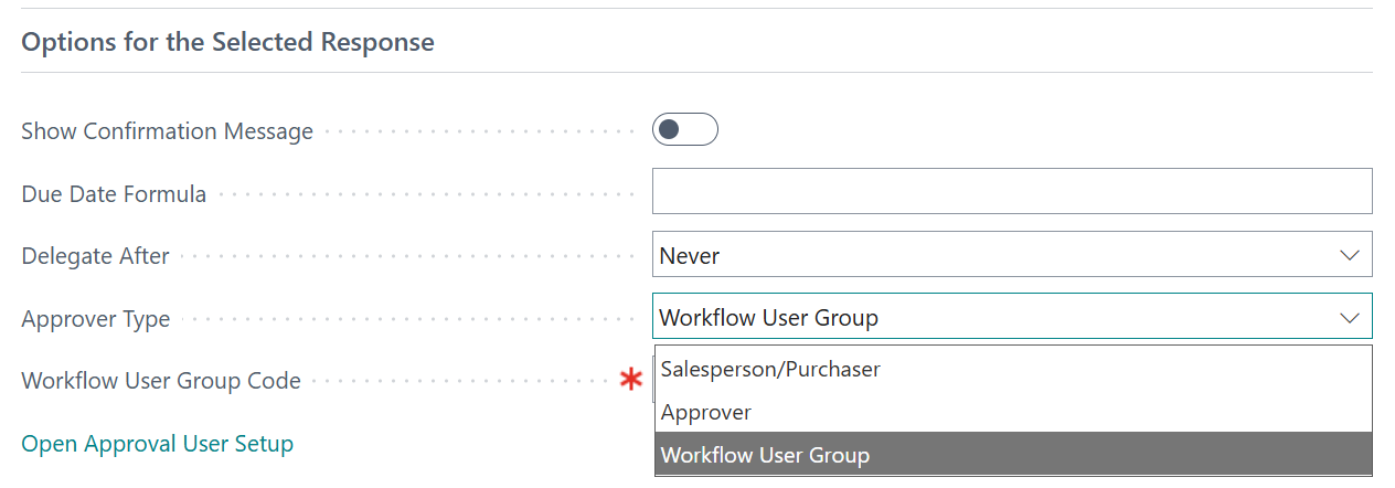 choose approver type Business Central