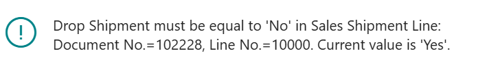 drop shipment error business central