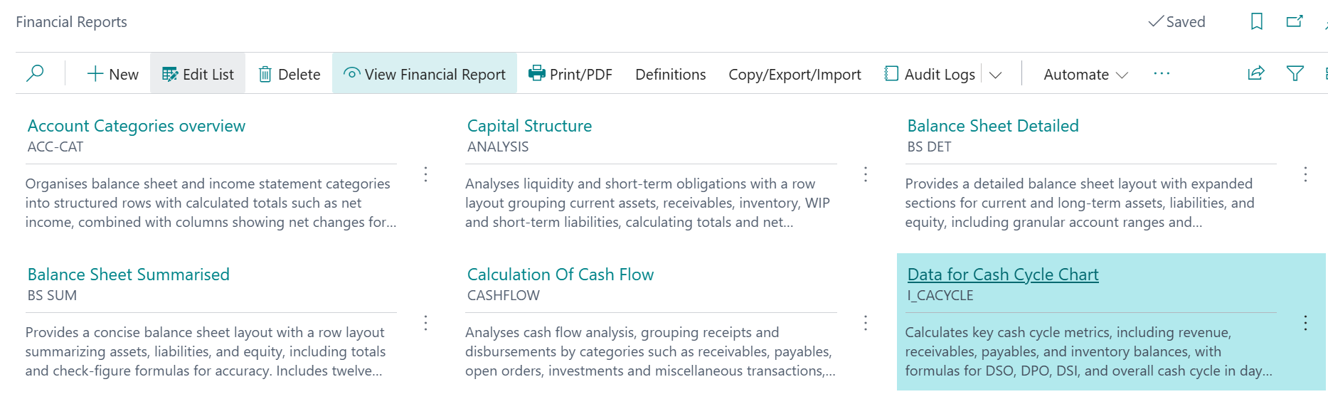 view financial report Business Central