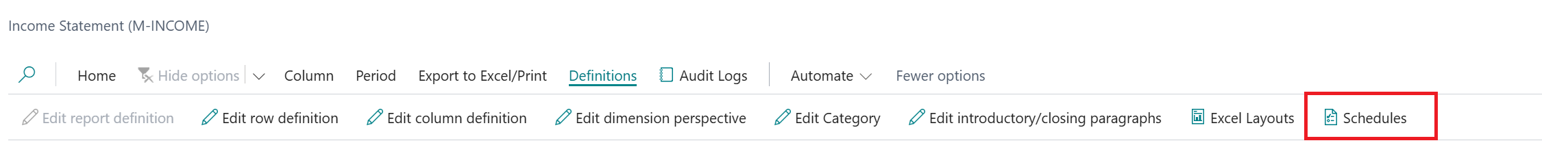 income statements definition Business Central