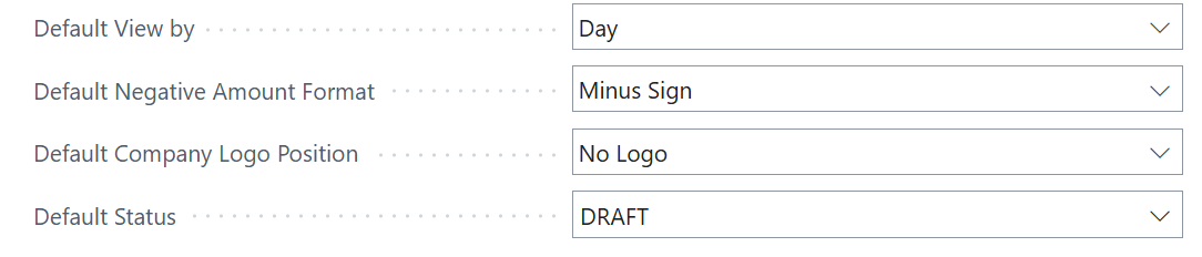 general ledger setup Business Central