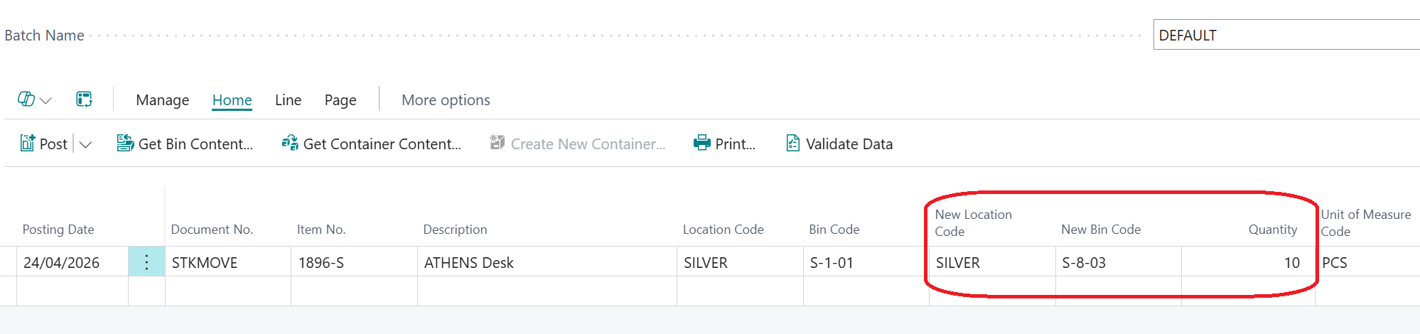 item reclassification journal Business Central