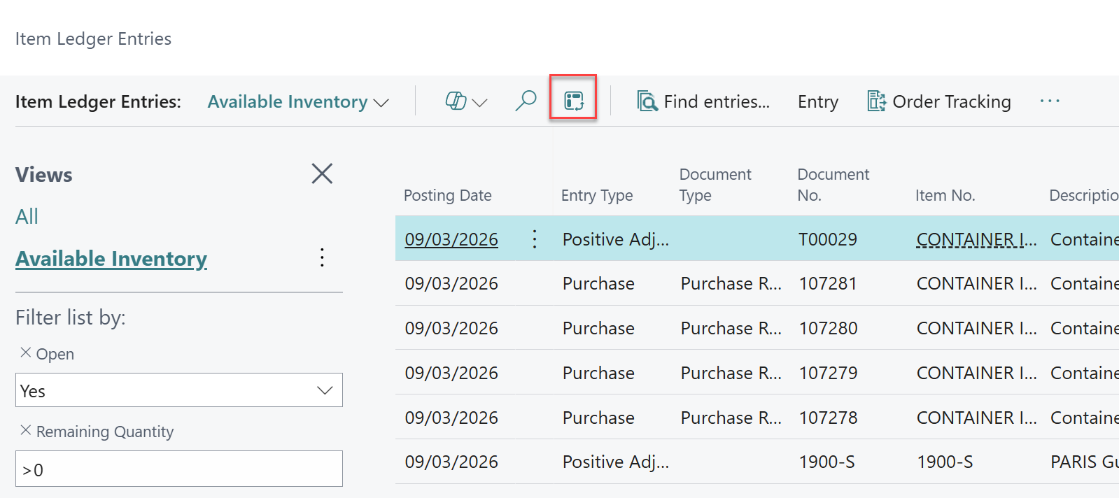 stock by location Business Central