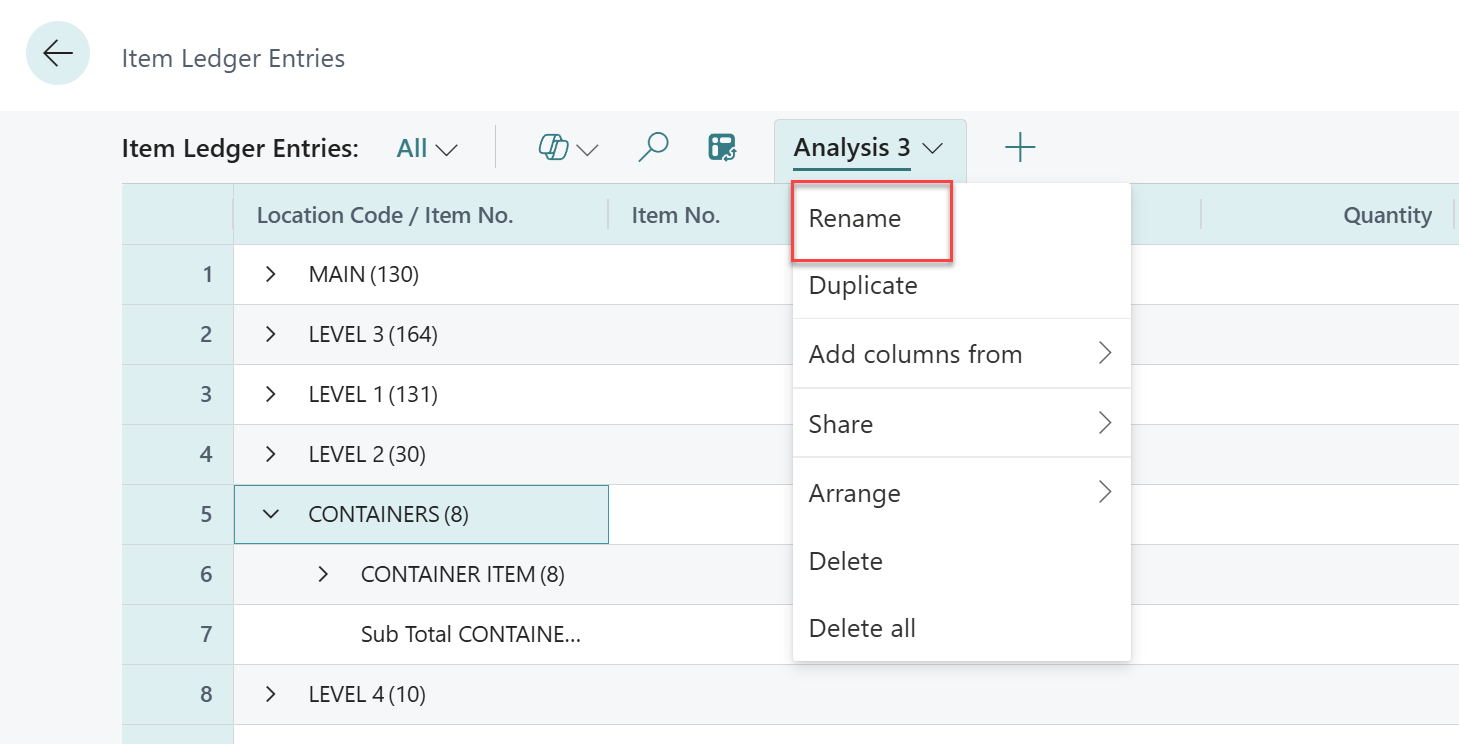 saving analysis view Business Central