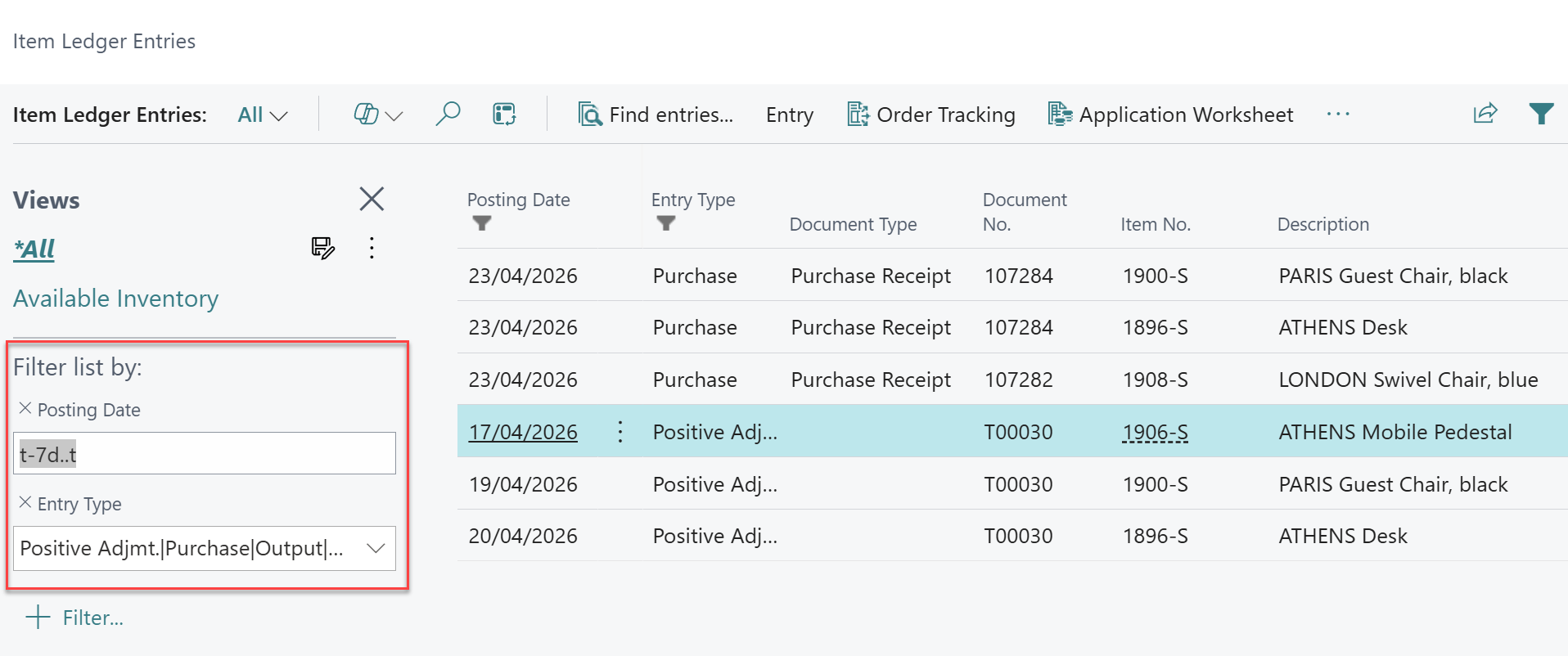 inbound stock Business Central