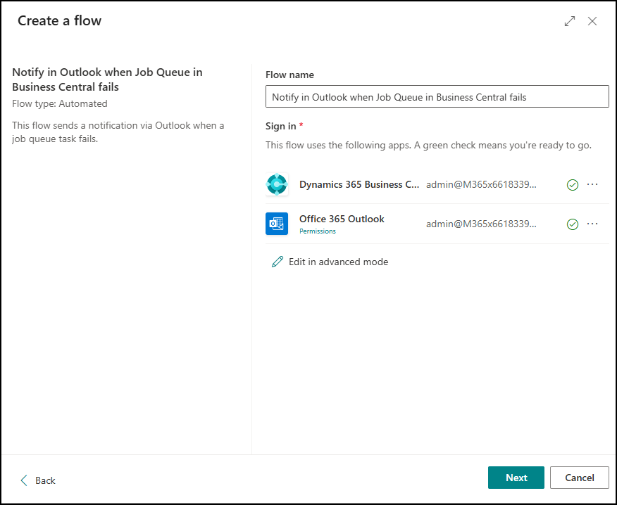 create a flow Business Central
