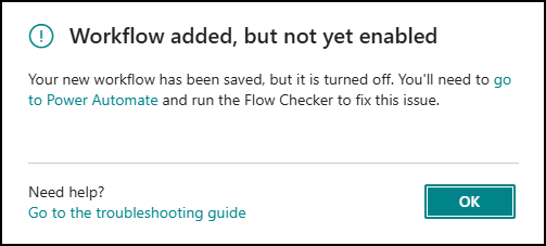 flow not enabled Business Central