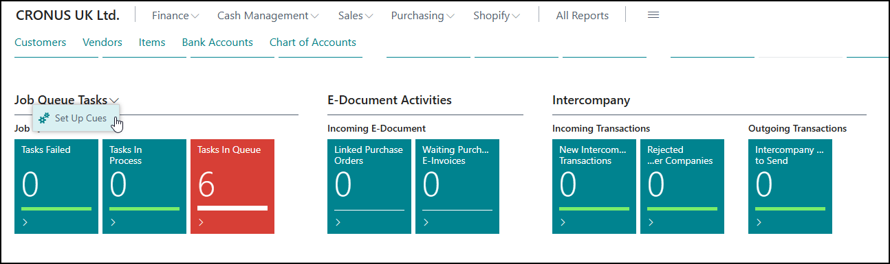 set up cues Business Central