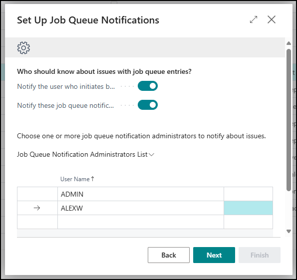 set up job queue notifications Business Central