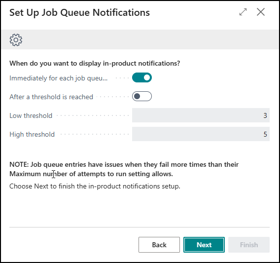 immediate notifications Business Central