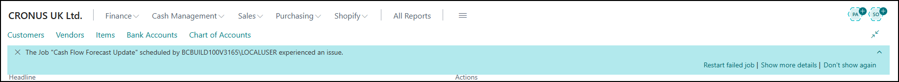 admin account Business Central