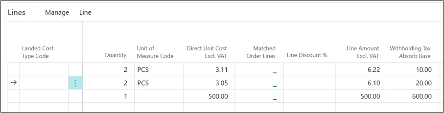 Withholding Tax Absorb Base field on the Purchase Invoice Line