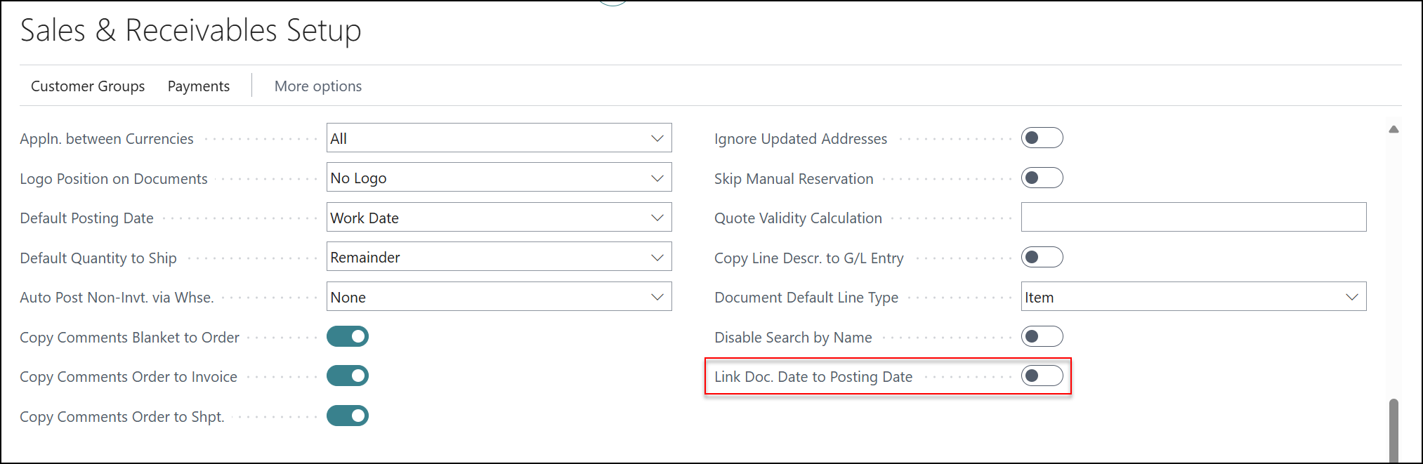 unlinking document dates Business Central