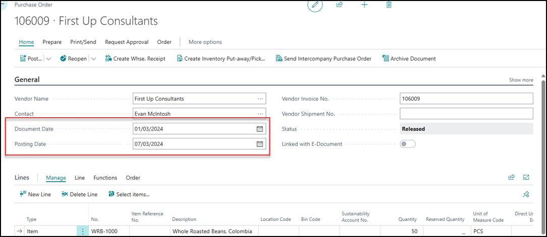 unlinking posting and document dates Business Central