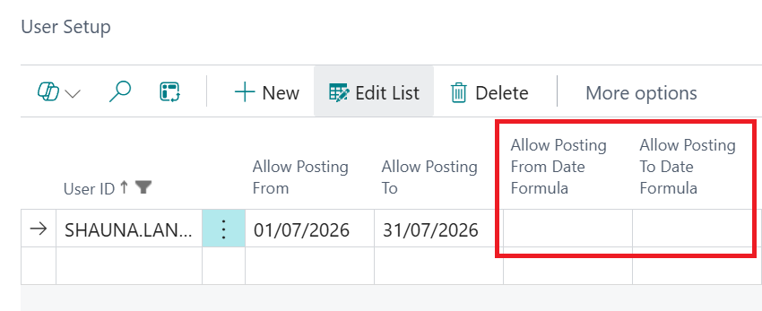 posting dates Business Central