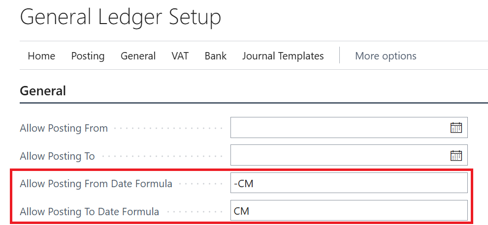 posting date formula Business Central