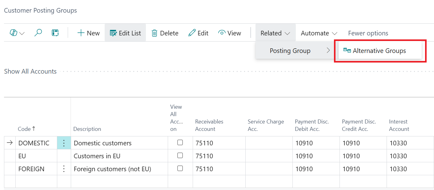 customer posting groups business central