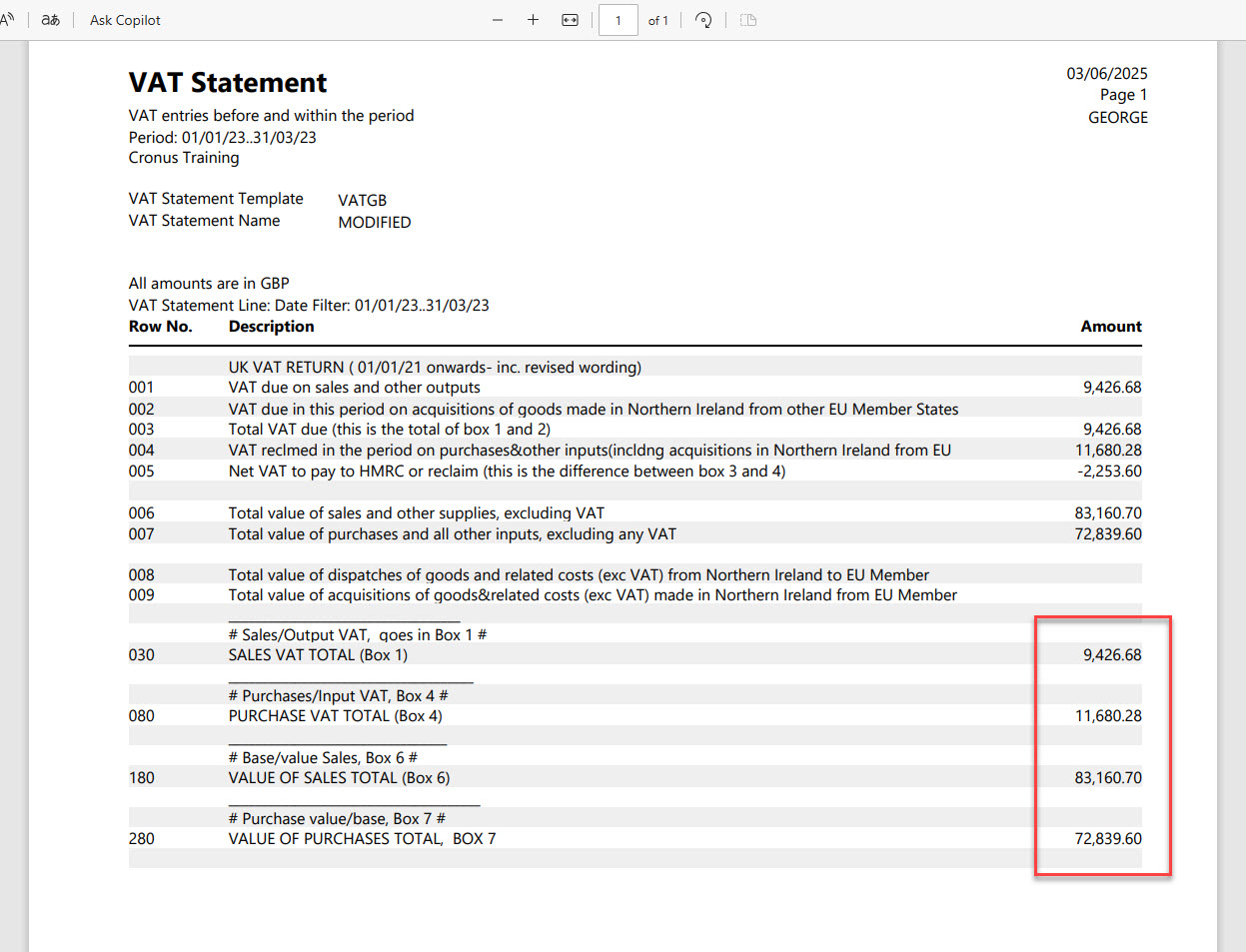 VAT statement in Business Central
