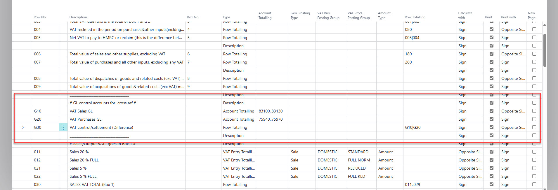 VAT nominals Business Central