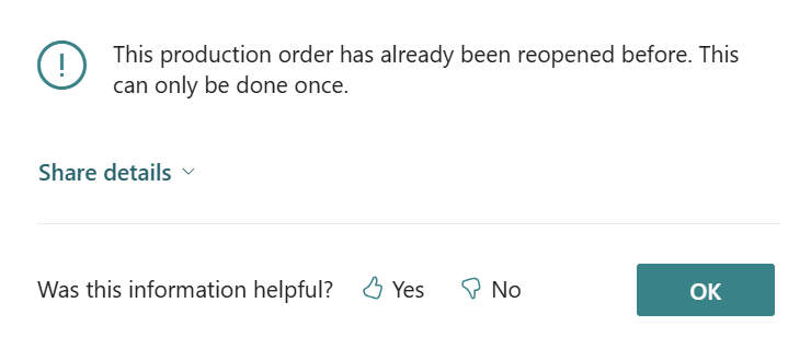 production order warning Business Central