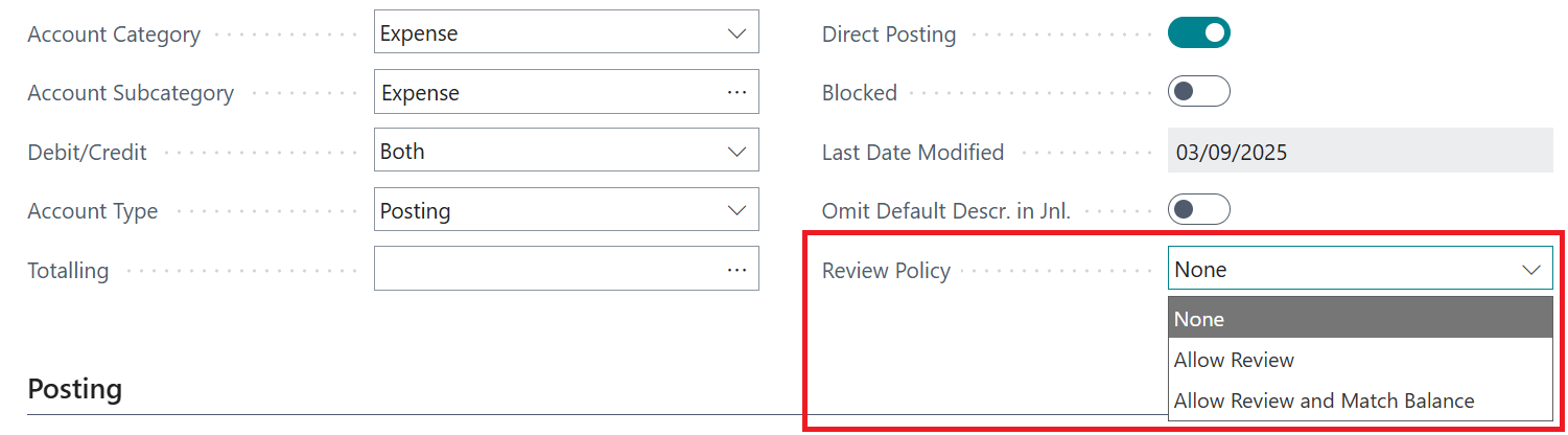 general ledger business central