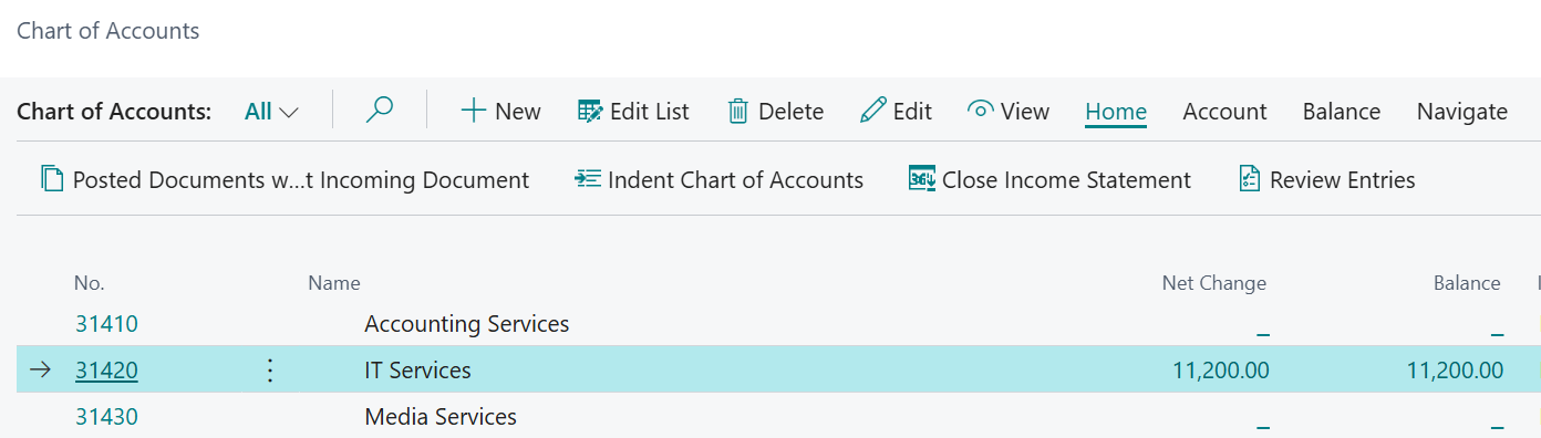 general ledger entries business central
